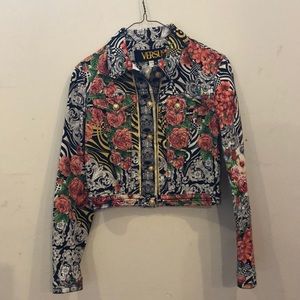Versus flower print denim jacket.